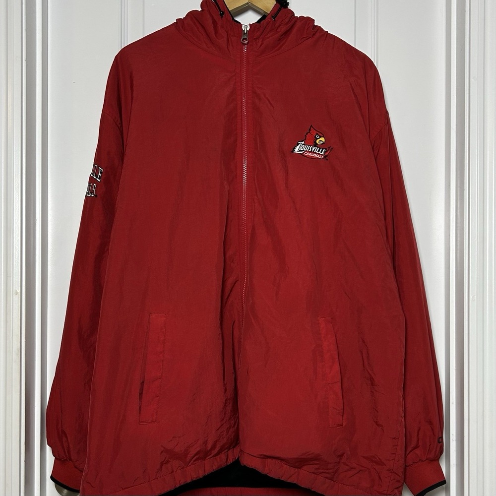 Crable Sportswear Vintage 90s Nylon Red Louisville Cardinals Hooded Windbreaker